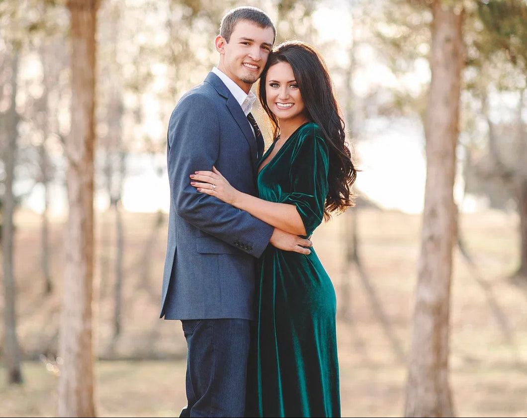 Bottle Green boho velvet dress