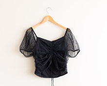 Black mesh puff sleeved short shirt. sz med