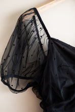 Black mesh puff sleeved short shirt. sz med