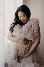 Coco maternity ruffled gown creamy beige.