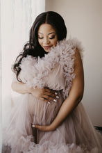 Coco maternity ruffled gown creamy beige.