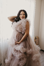 Coco maternity ruffled gown creamy beige.