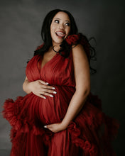 BEAUTIFUL RUFFLED RED COUTURE GOWN