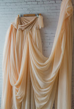 Elia Gown, champagne chiffon and lace