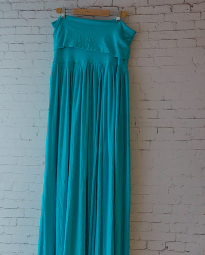 Heather Gown • Flowing Stretch Knit Maternity Dress • Maxi Style Maternity Gown  in Peacock
