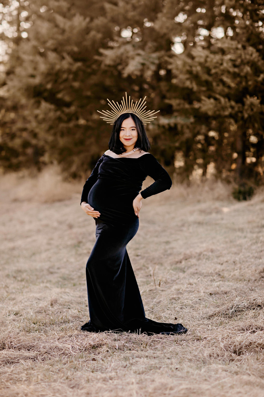 Black Velvet Maternity gown M